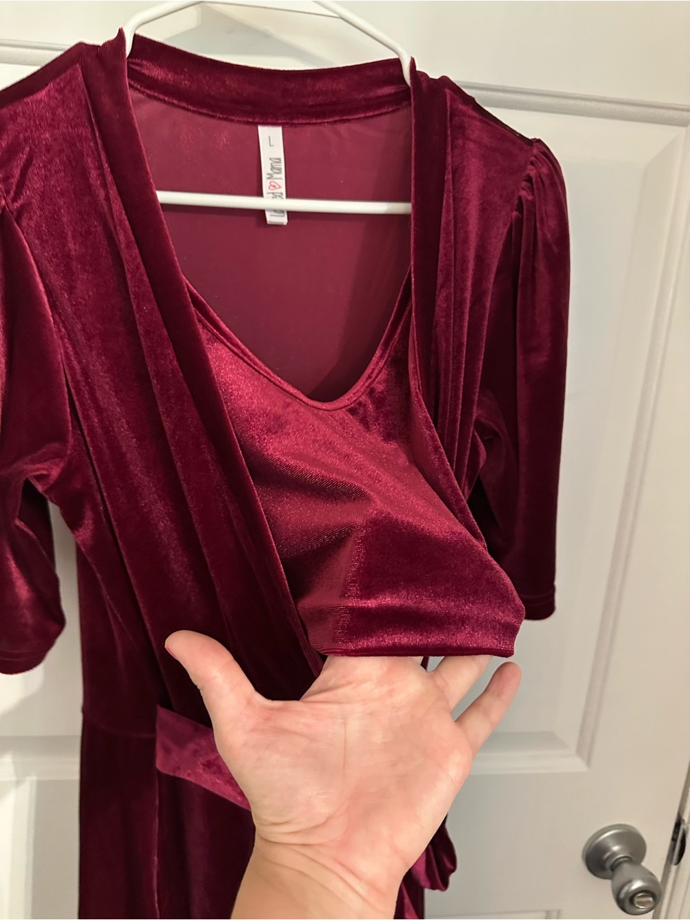 Latched Mama Burgundy Velvet Wrap Midi Dress - Picture 4 of 5